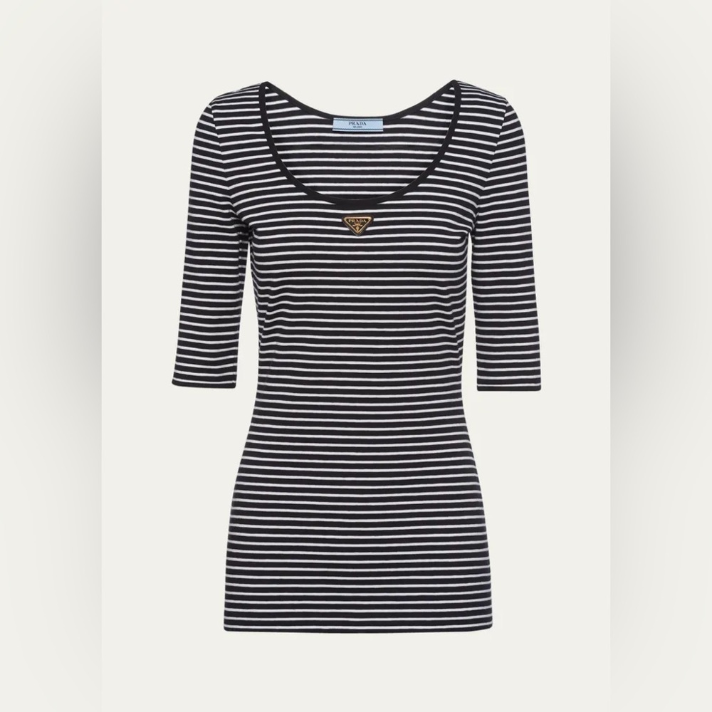 prada  stripe tree quarter sleeve jersey top